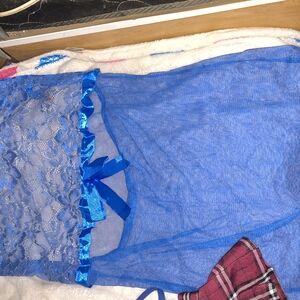 Royal Blue Lace Chemise with Satin Accents